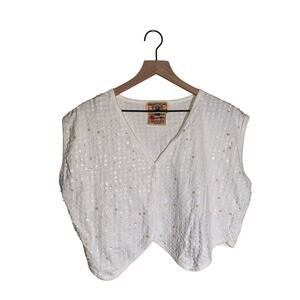VINTAGE BIS BIS Gene Ewing White sequin Y2K 90s party going out button up vest S